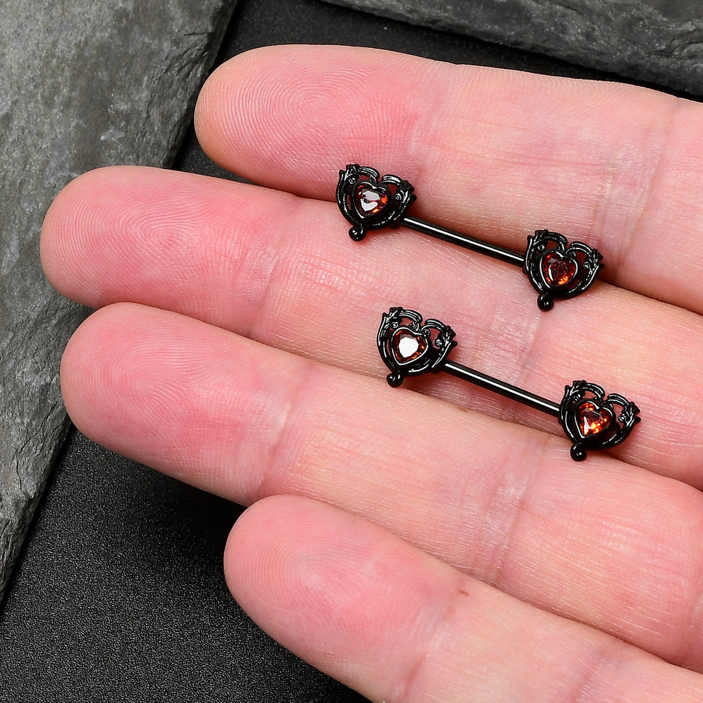 BodyCandy 14G 9/16 Red CZ Gem Black Passion Heart Barbell Nipple Ring Set — size reference