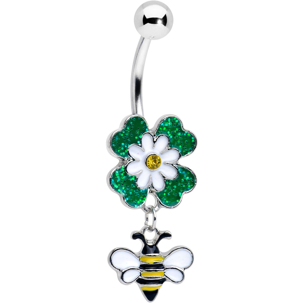BodyCandy Yellow Gem Daisy Bee Glittery Dangle Belly Ring — main product shot