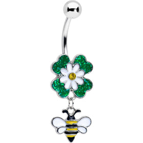 Yellow Gem Daisy Bee Glittery Dangle Belly Ring