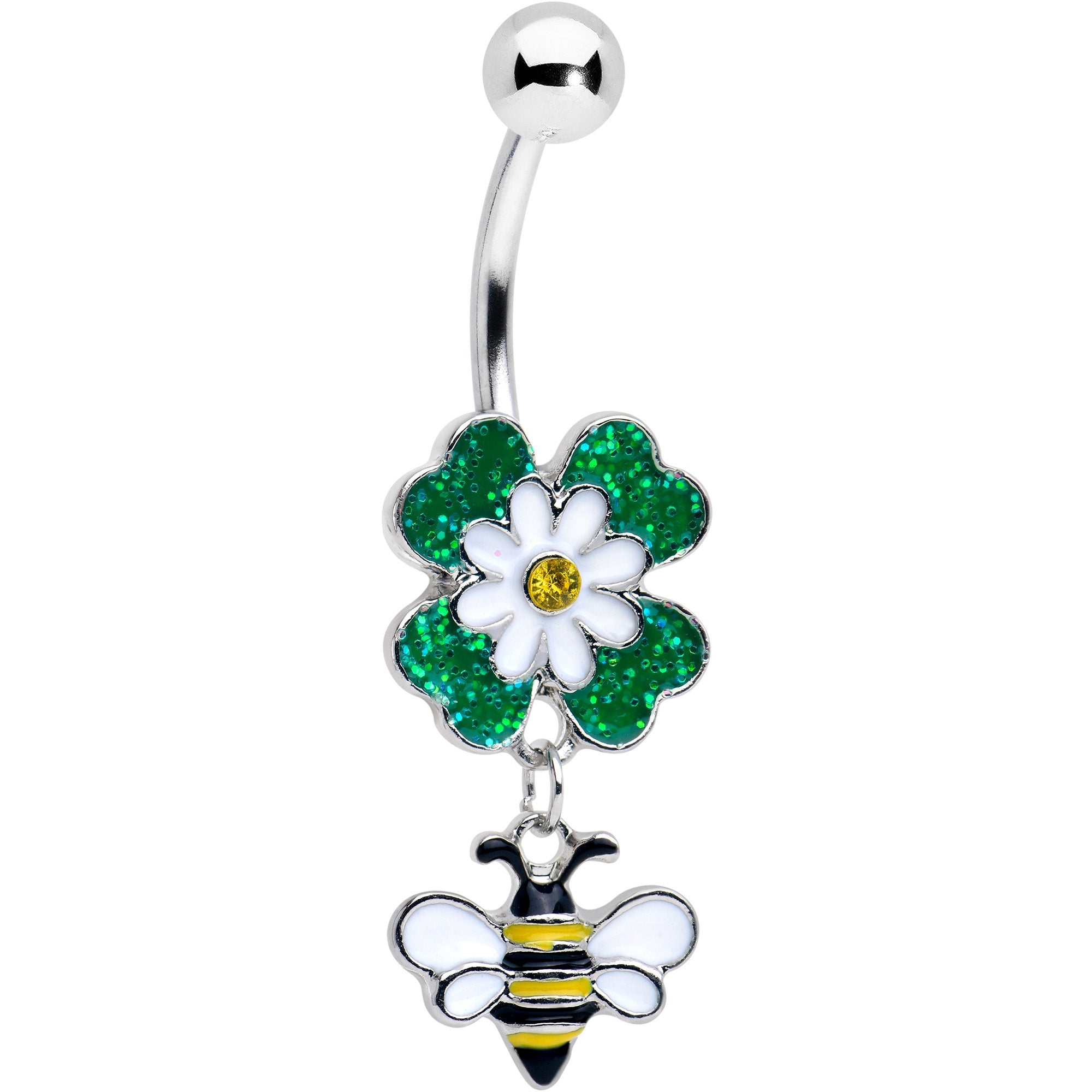 BodyCandy Yellow Gem Daisy Bee Glittery Dangle Belly Ring — main product shot