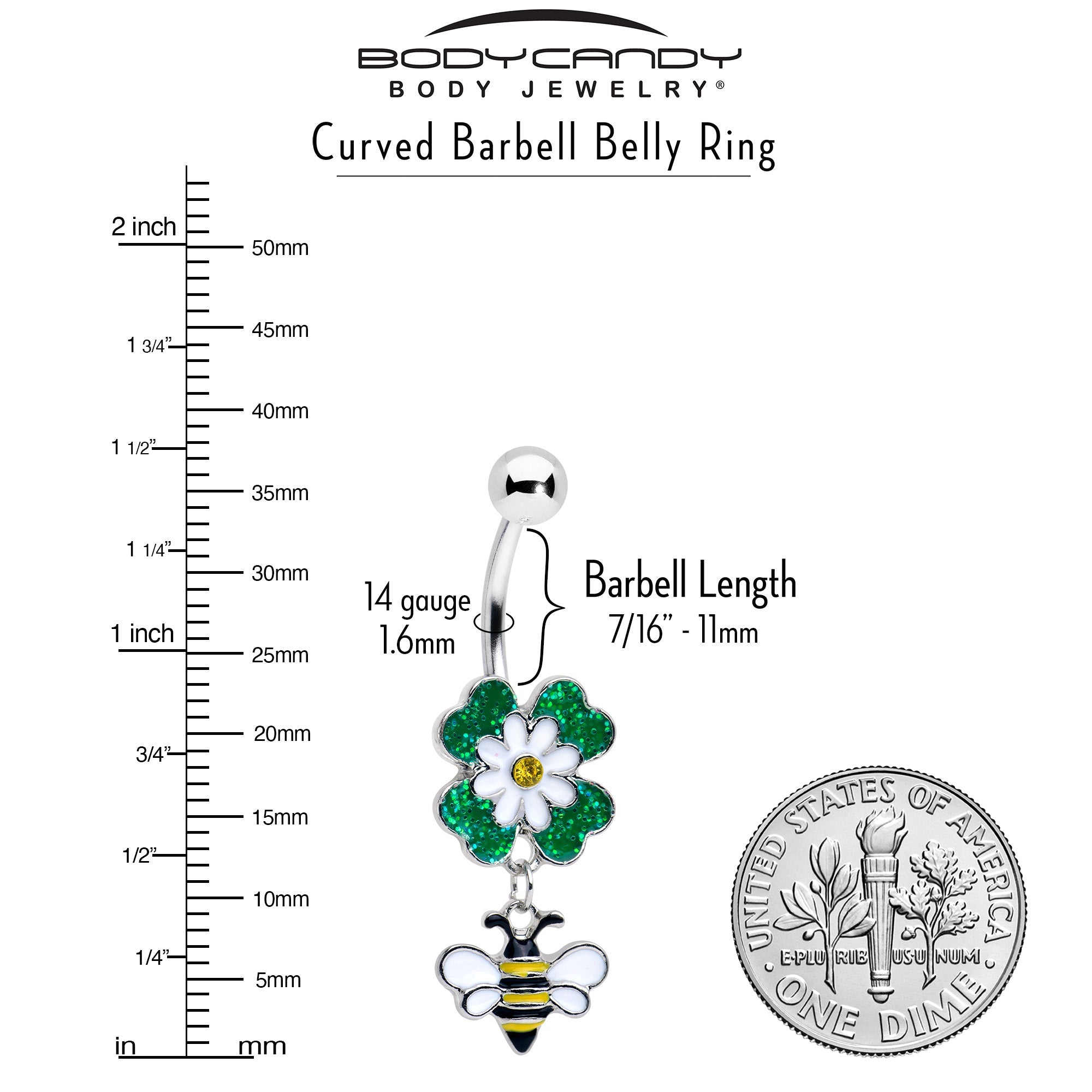 BodyCandy Yellow Gem Daisy Bee Glittery Dangle Belly Ring — lifestyle context