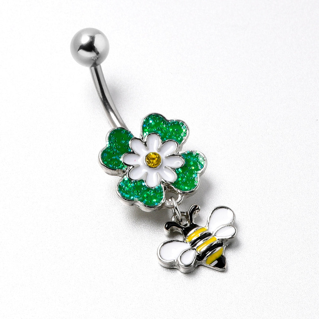 BodyCandy Yellow Gem Daisy Bee Glittery Dangle Belly Ring — back view