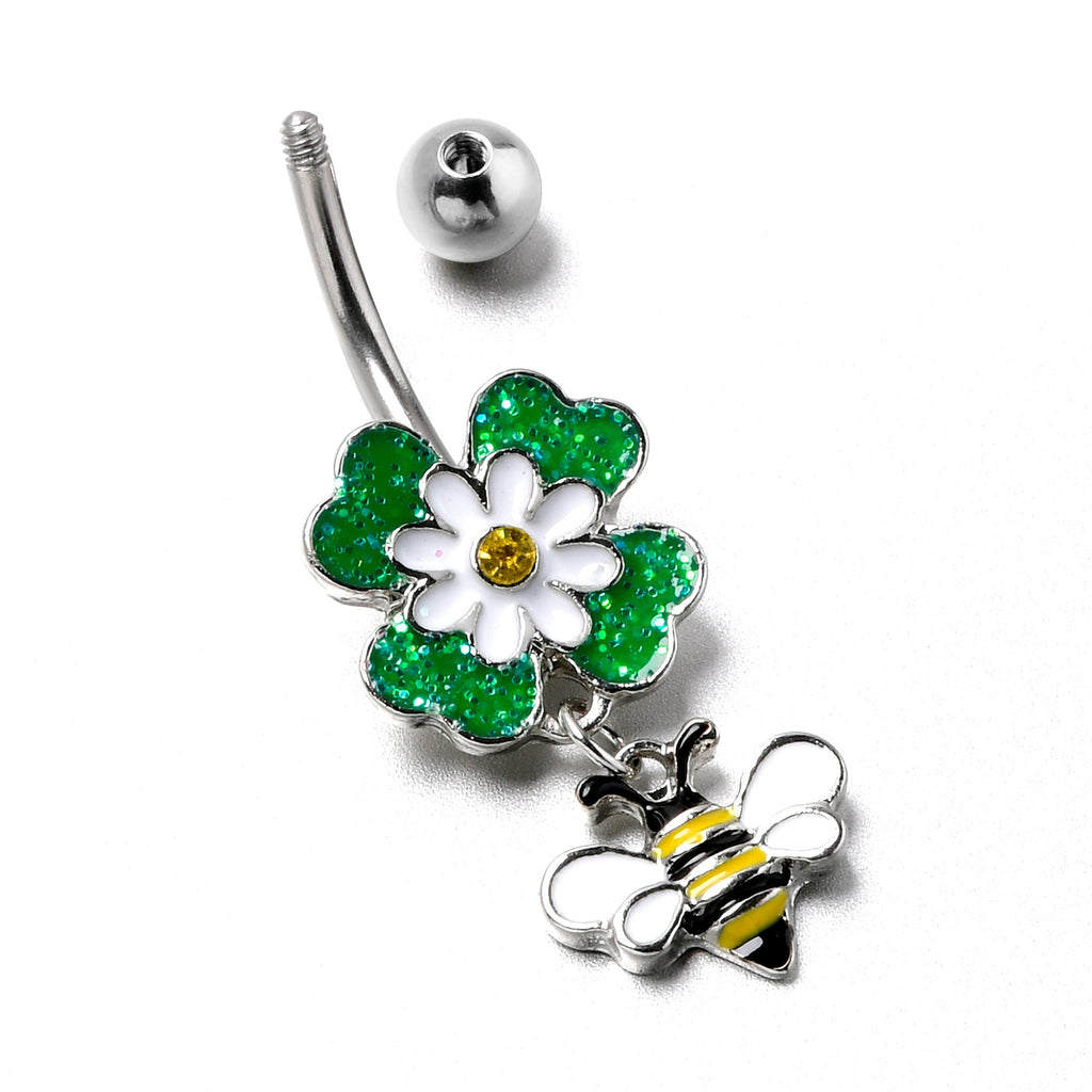 BodyCandy Yellow Gem Daisy Bee Glittery Dangle Belly Ring — alternative angle