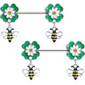 BodyCandy 14G 9/16 Yellow Gem Daisy Bee Glittery Barbell Nipple Ring Set — main product shot