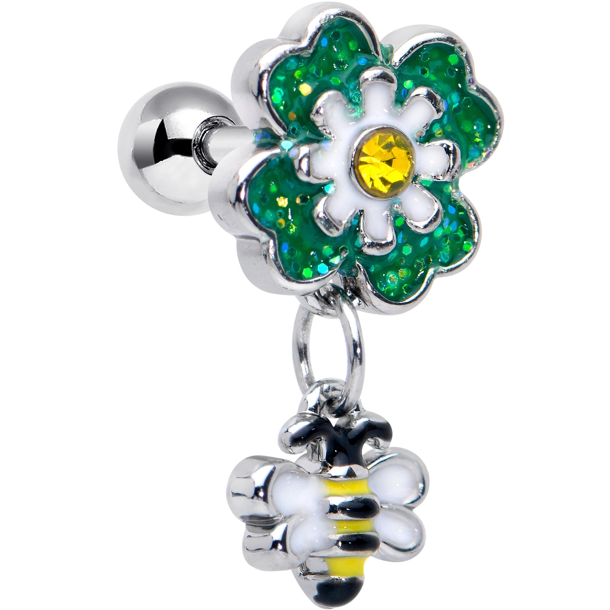 BodyCandy 16G 1/4 Yellow Gem Daisy Bee Glittery Cartilage Tragus Earring — main product shot