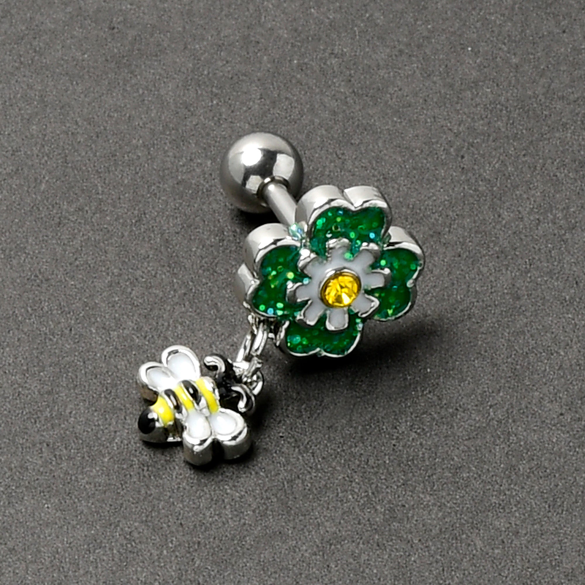 BodyCandy 16G 1/4 Yellow Gem Daisy Bee Glittery Cartilage Tragus Earring — alternative angle