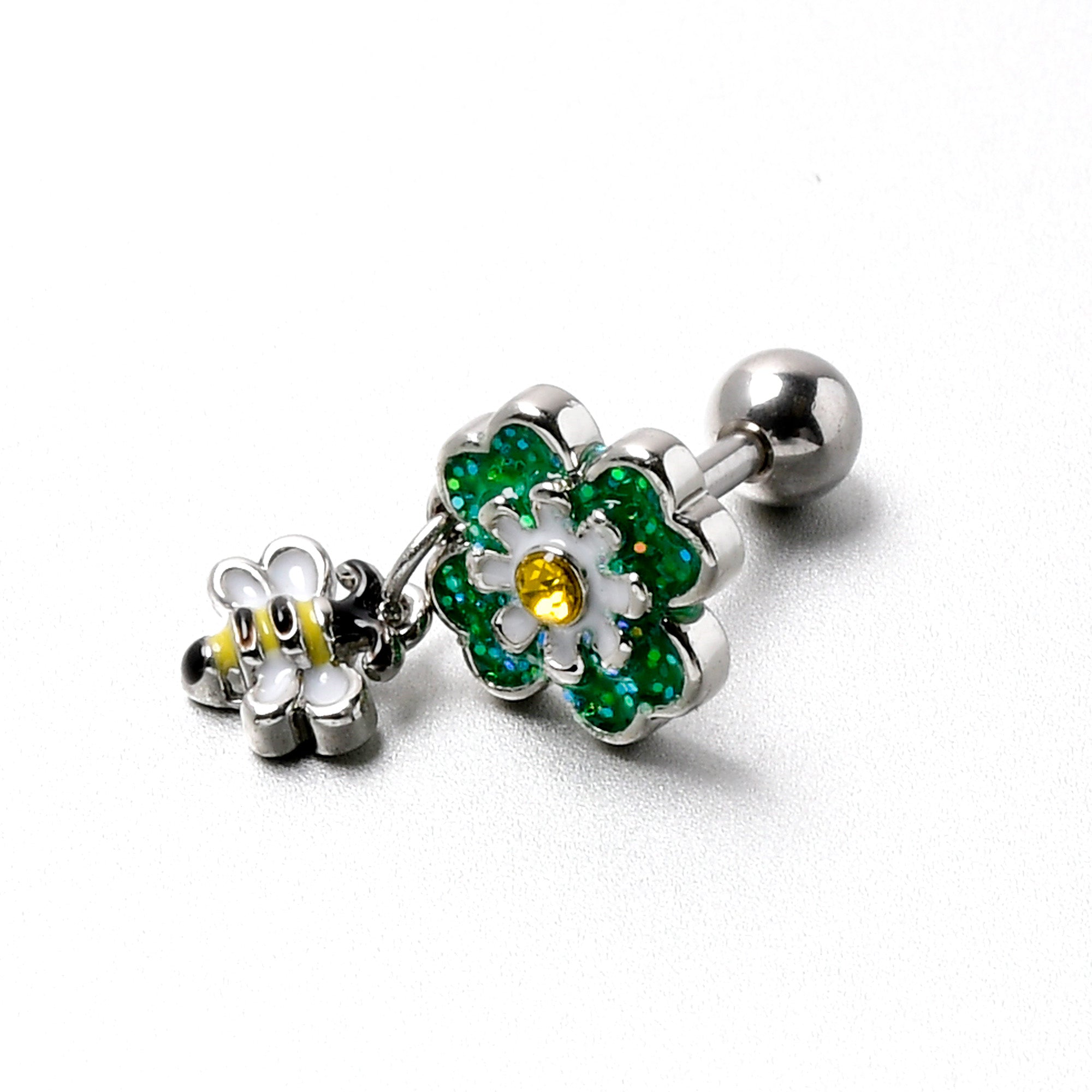 BodyCandy 16G 1/4 Yellow Gem Daisy Bee Glittery Cartilage Tragus Earring — in-use photo