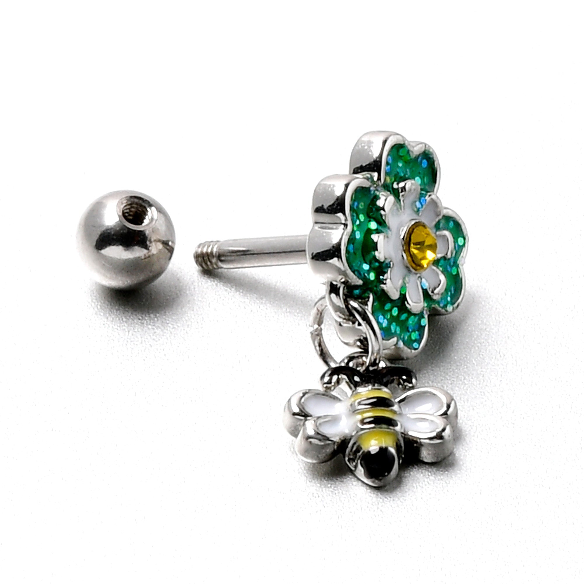 BodyCandy 16G 1/4 Yellow Gem Daisy Bee Glittery Cartilage Tragus Earring — size reference