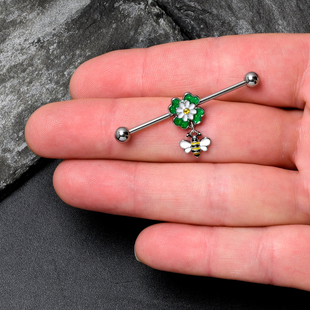BodyCandy 14G Yellow Gem Daisy Bee Glittery Dangle Industrial Barbell 38mm — lifestyle context