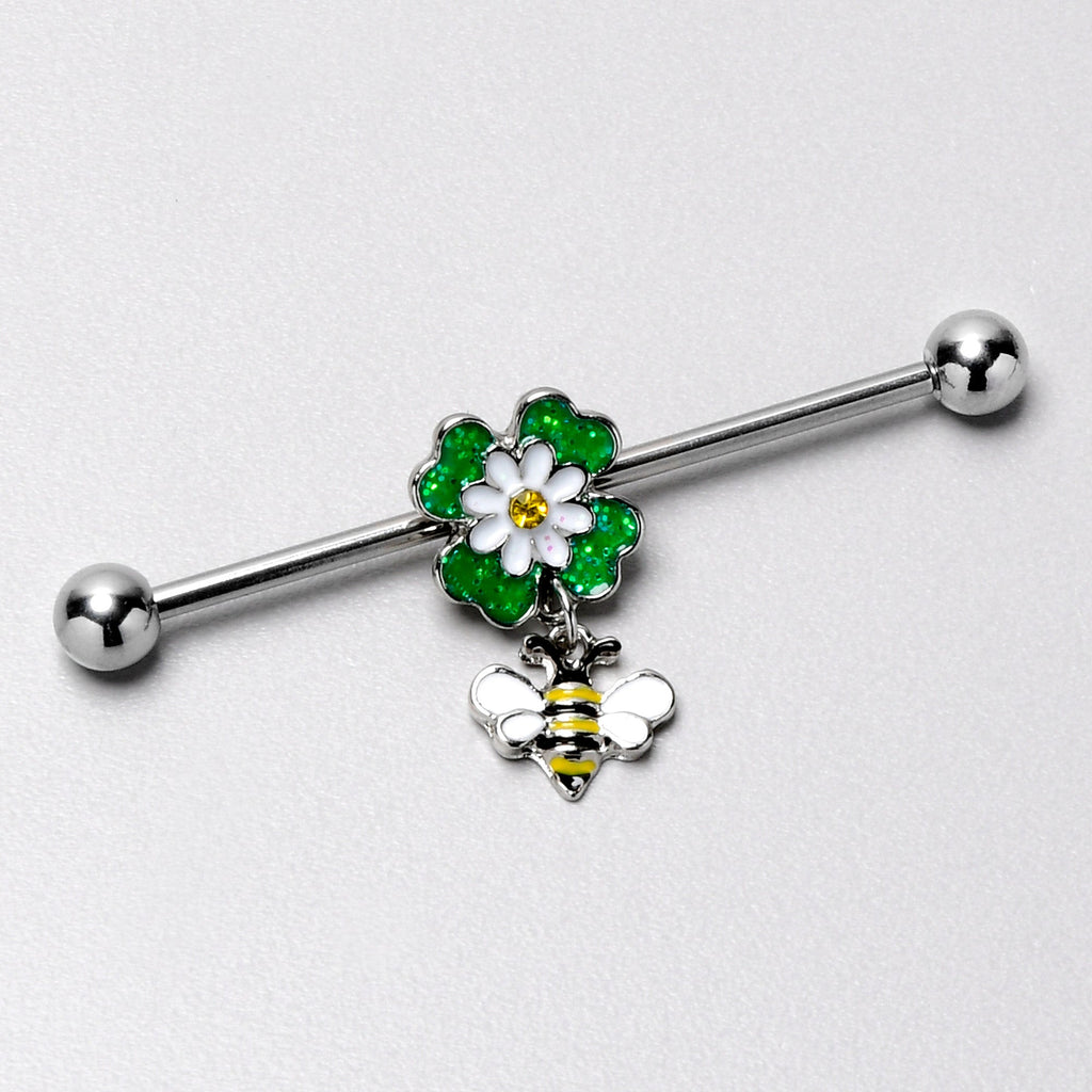 BodyCandy 14G Yellow Gem Daisy Bee Glittery Dangle Industrial Barbell 38mm — alternative angle
