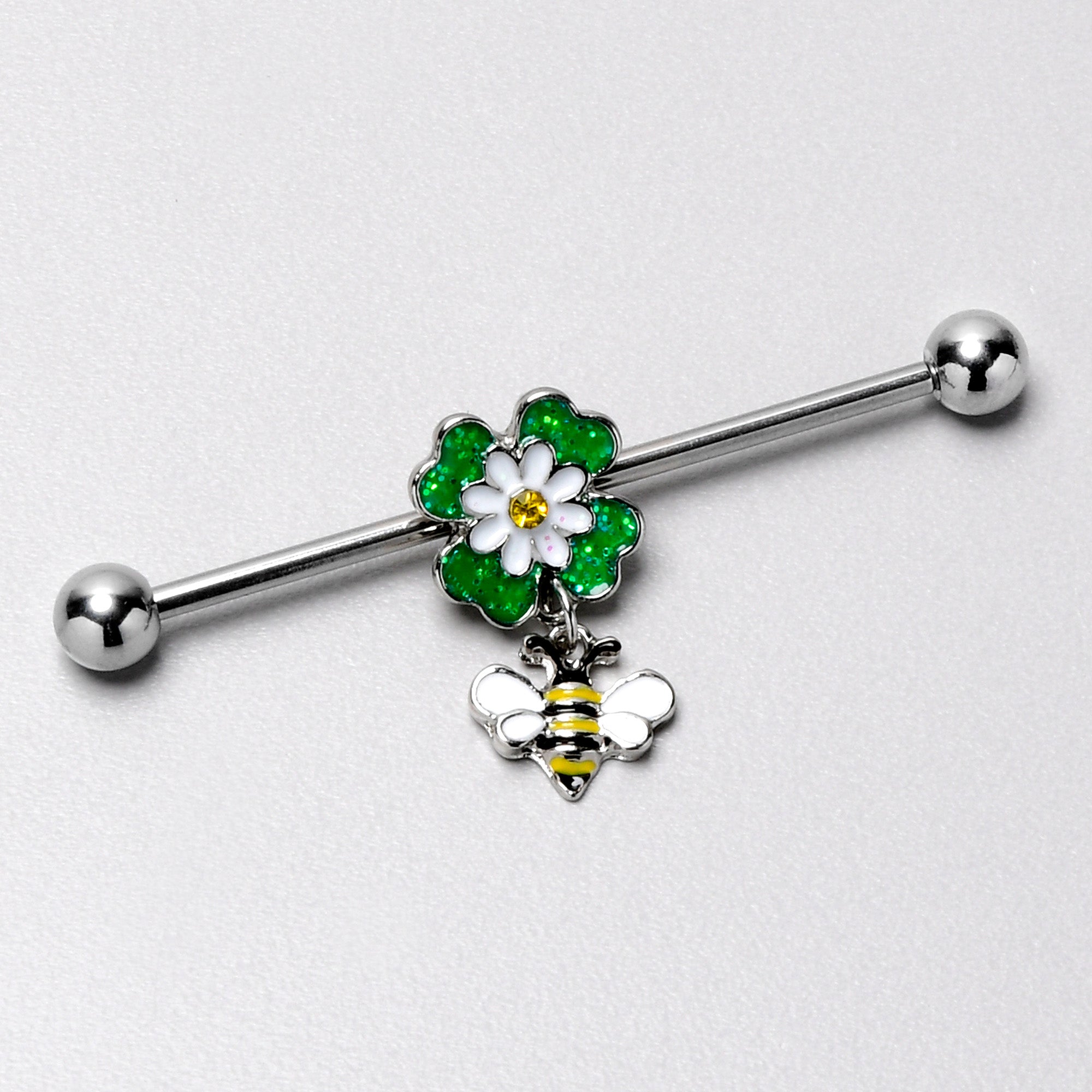 BodyCandy 14G Yellow Gem Daisy Bee Glittery Dangle Industrial Barbell 38mm — alternative angle