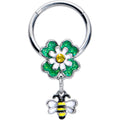 BodyCandy 16G 3/8 Yellow Gem Daisy Bee Glitter Dangle Hinged Segment Ring — main product shot