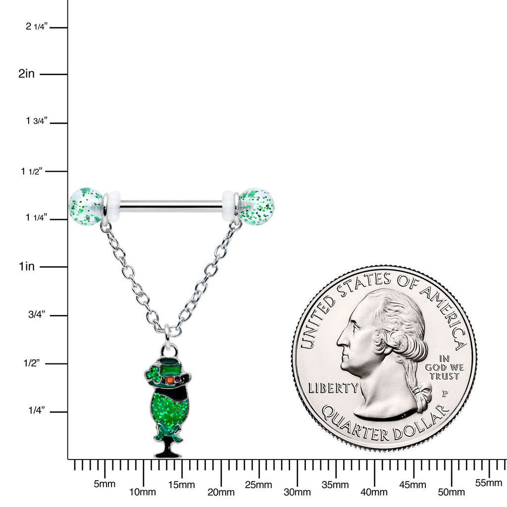 BodyCandy 14G 9/16 Fancy Leprechaun St Patricks Chain Dangle Nipple Ring Set — lifestyle context