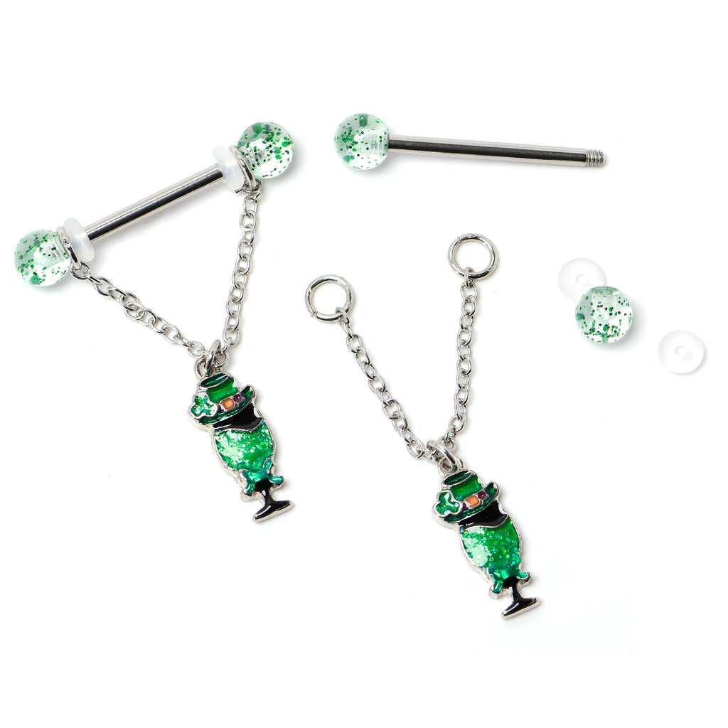BodyCandy 14G 9/16 Fancy Leprechaun St Patricks Chain Dangle Nipple Ring Set — alternative angle