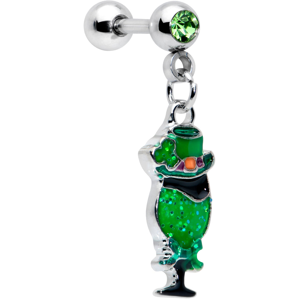 BodyCandy 16G 1/4 Green Gem Fancy Leprechaun Dangle Cartilage Tragus Earring — main product shot