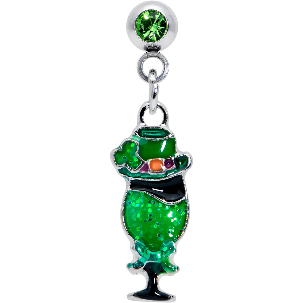 BodyCandy 16G 1/4 Green Gem Fancy Leprechaun Dangle Cartilage Tragus Earring — detail close-up