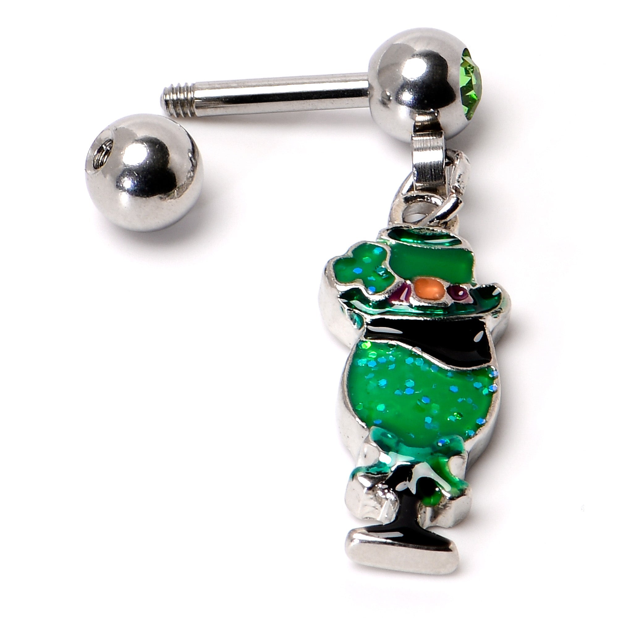BodyCandy 16G 1/4 Green Gem Fancy Leprechaun Dangle Cartilage Tragus Earring — alternative angle