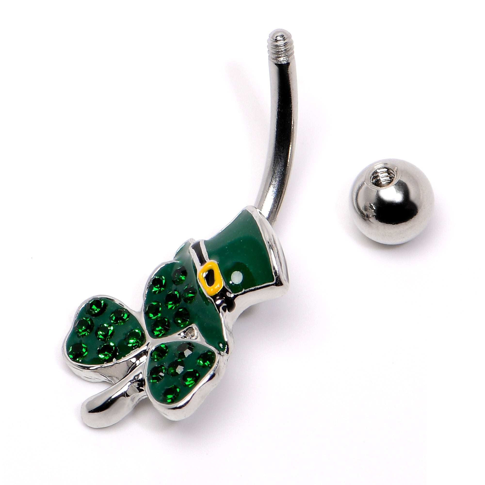 BodyCandy Green Gem Top Hat Shamrock St Patricks Belly Ring — back view
