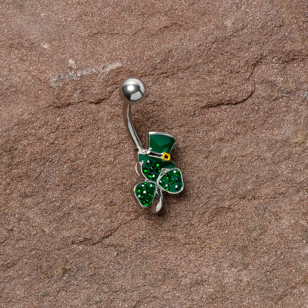 BodyCandy Green Gem Top Hat Shamrock St Patricks Belly Ring — alternative angle