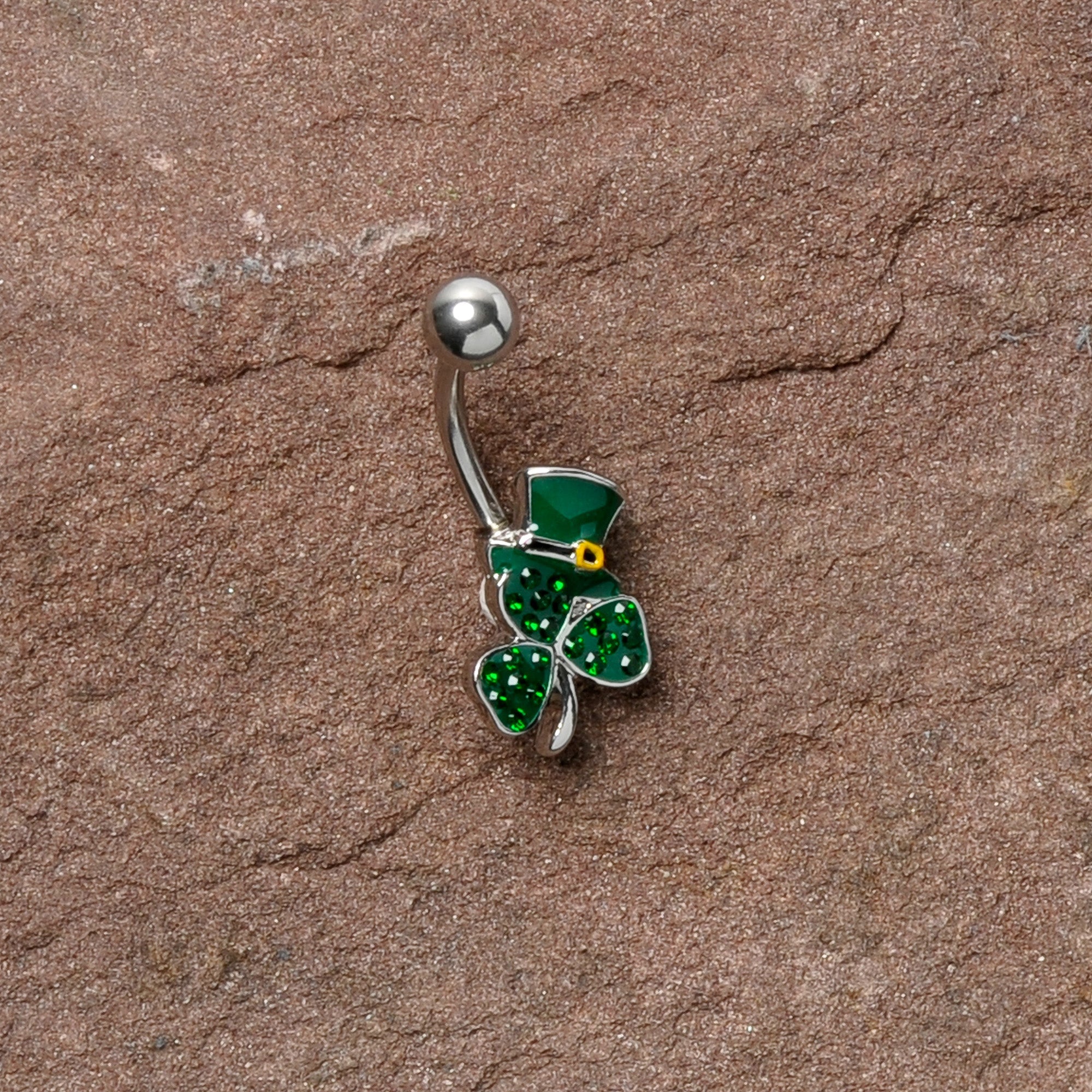 BodyCandy Green Gem Top Hat Shamrock St Patricks Belly Ring — alternative angle