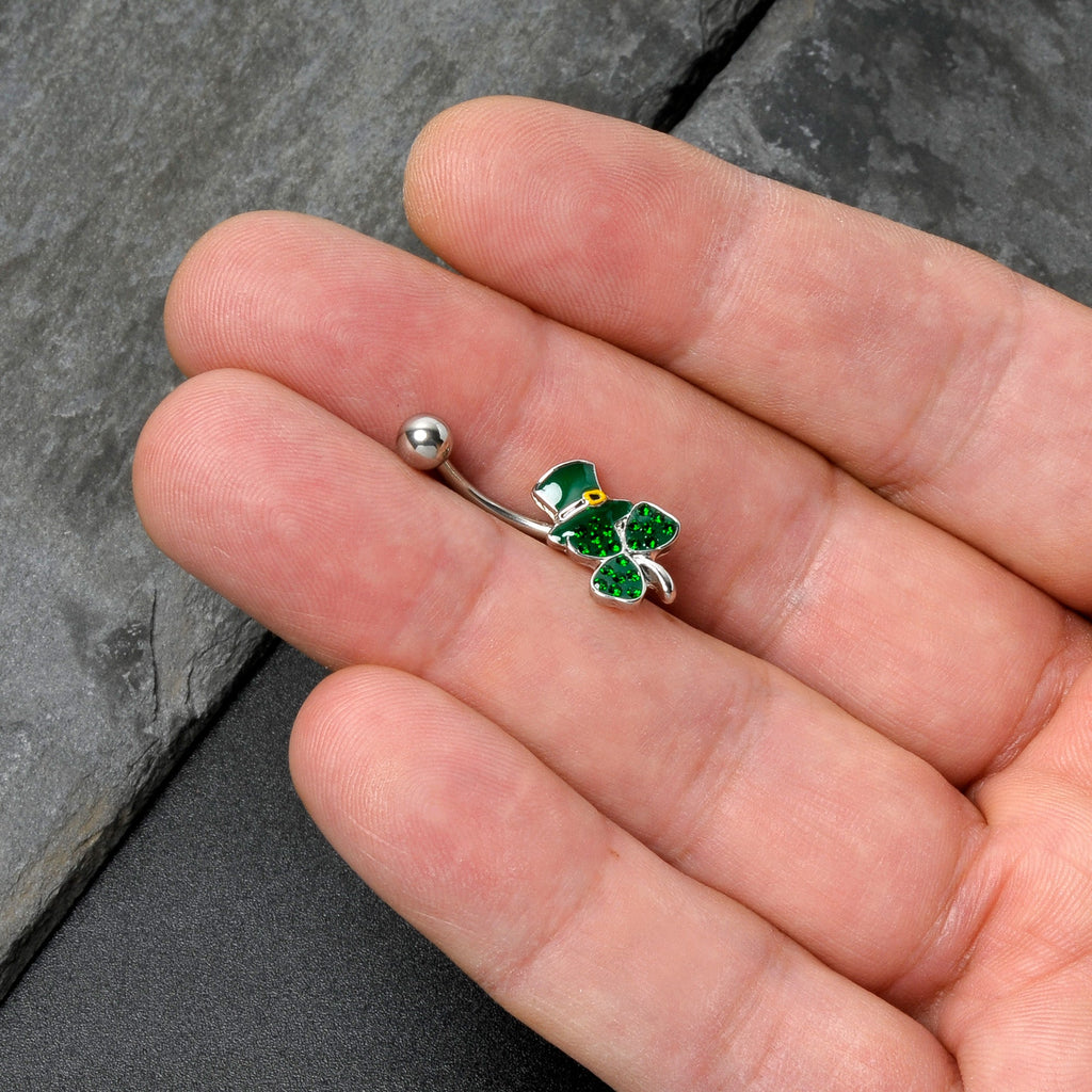 BodyCandy Green Gem Top Hat Shamrock St Patricks Belly Ring — size reference