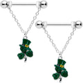 BodyCandy 14G 9/16 Green Gem Top Hat Shamrock Chain Dangle Nipple Ring Set — main product shot