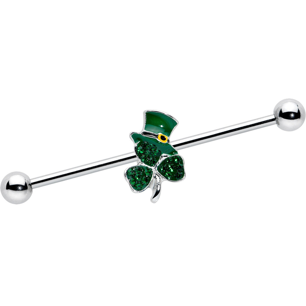 BodyCandy 14G Green Gem Top Hat Shamrock St Patricks Industrial Barbell 38mm — main product shot