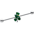 BodyCandy 14G Green Gem Top Hat Shamrock St Patricks Industrial Barbell 38mm — main product shot