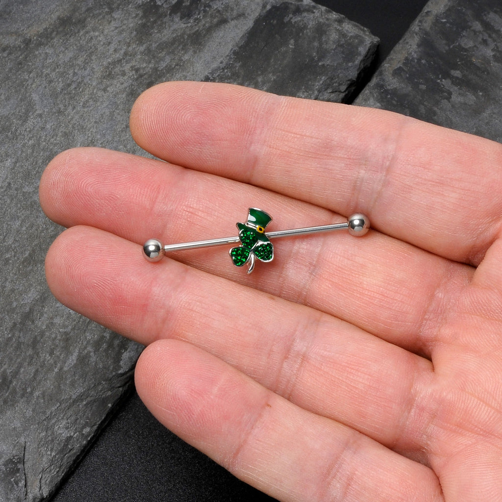 BodyCandy 14G Green Gem Top Hat Shamrock St Patricks Industrial Barbell 38mm — size reference