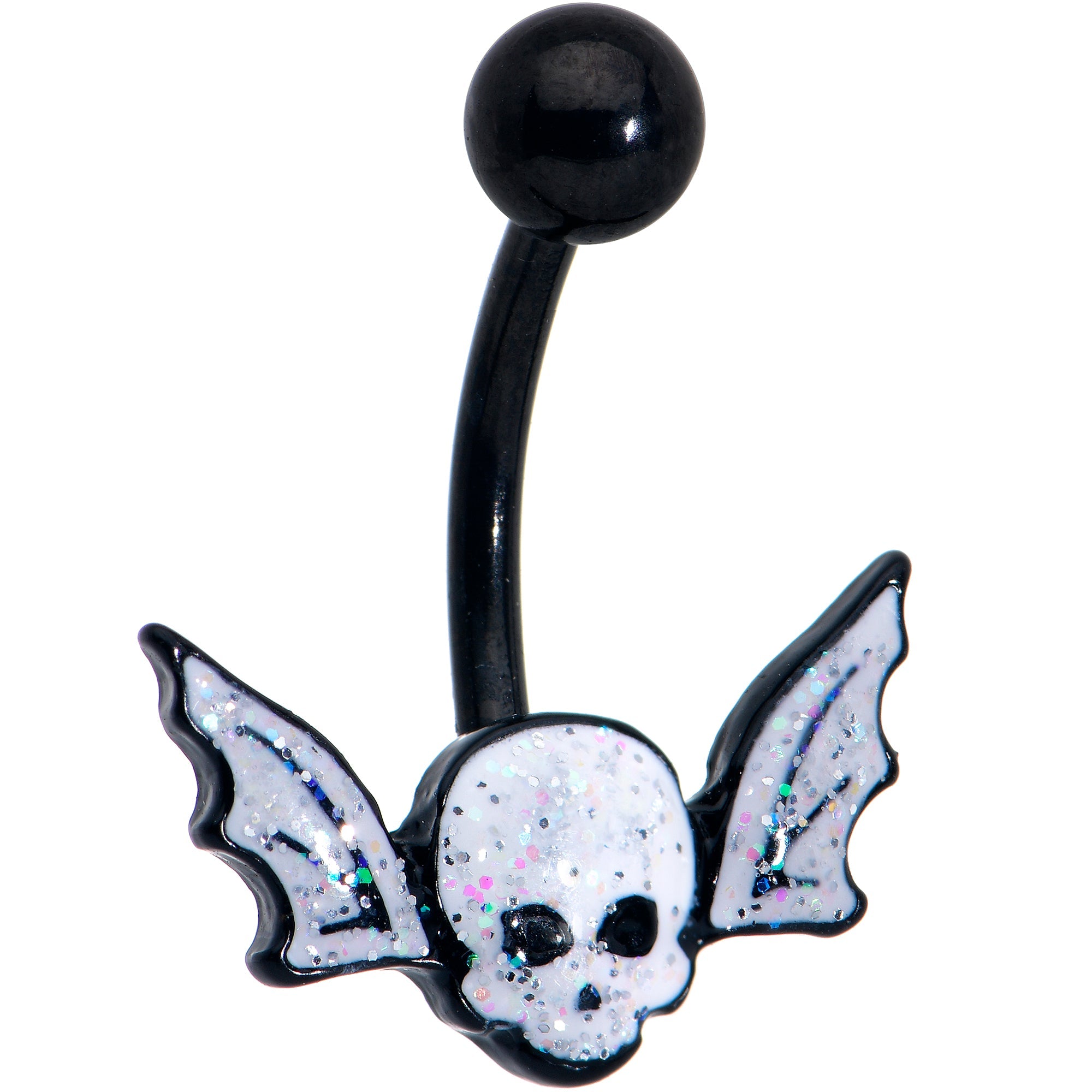 BodyCandy Black Winged Skull Glitter Belly Ring — main product shot