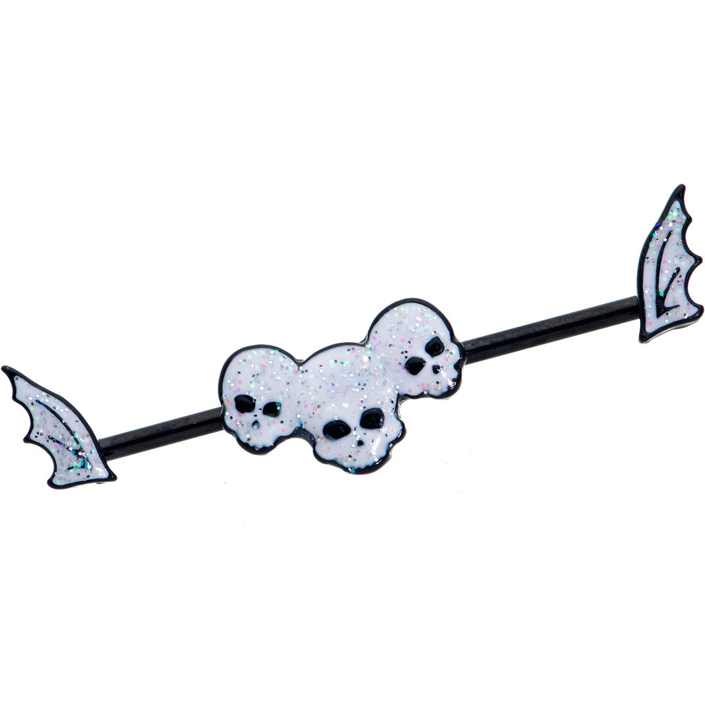 BodyCandy 14G Black Winged Skull Glitter Trio Industrial Barbell 38mm — main product shot