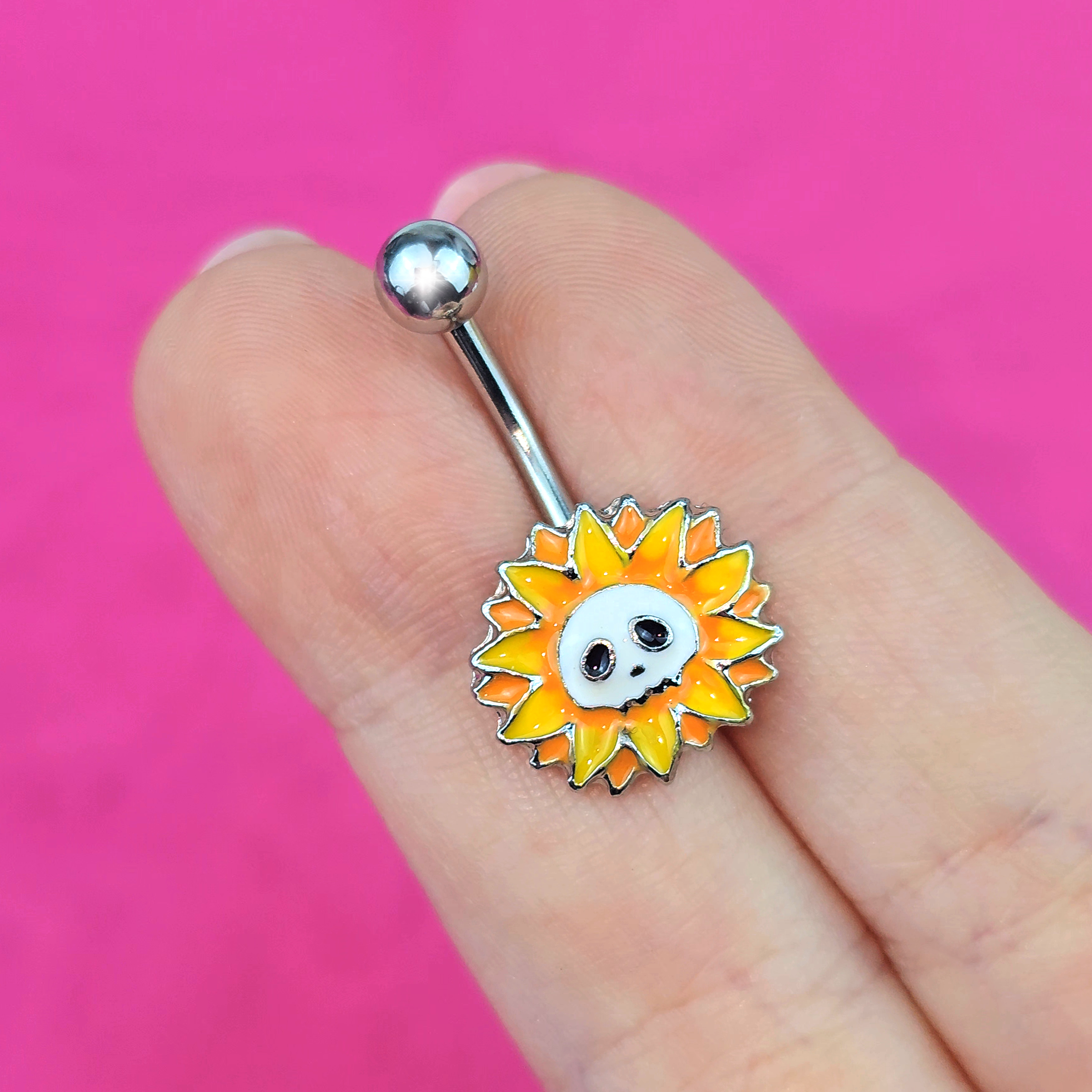 BodyCandy Sunflower Skull Belly Ring — lifestyle context