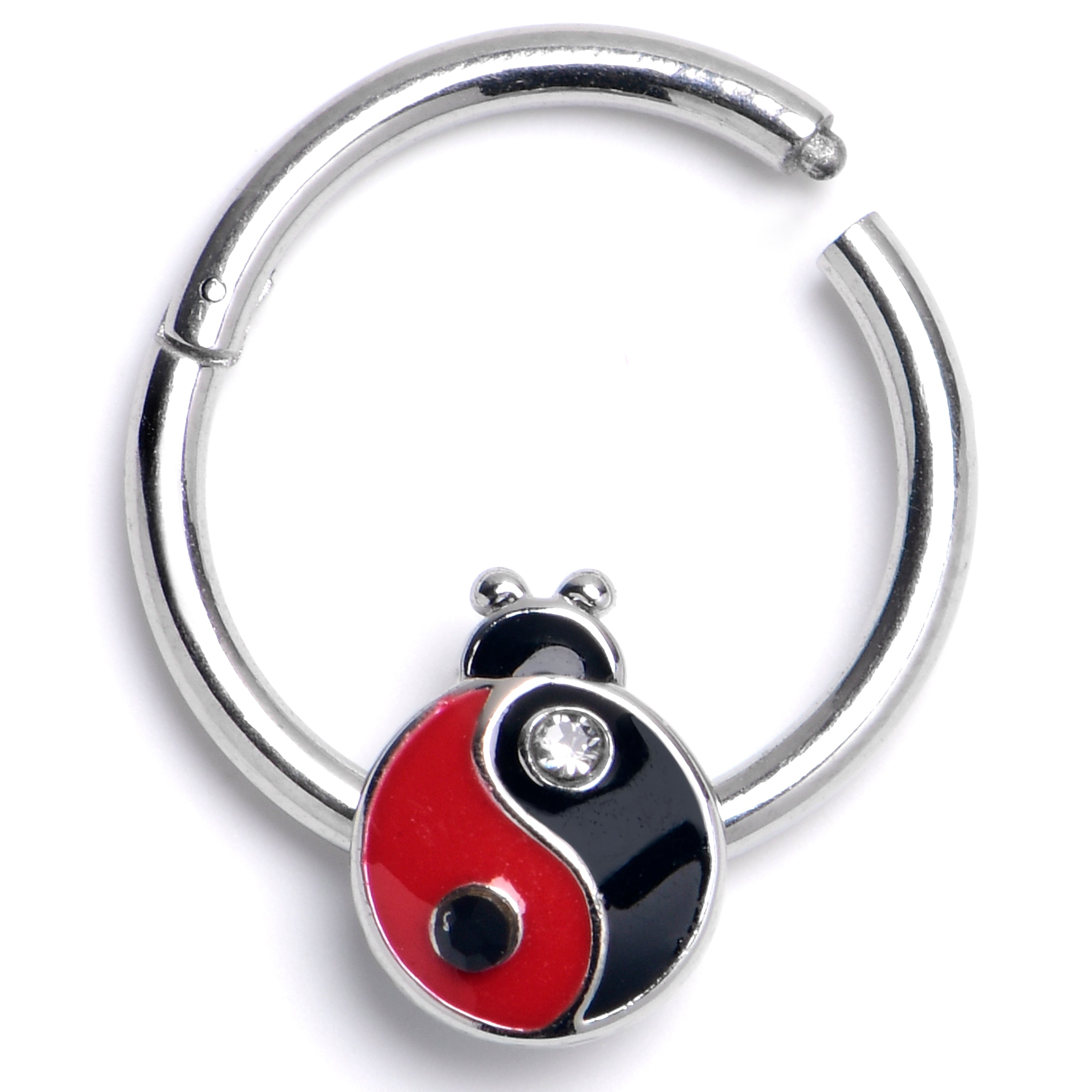 BodyCandy 16G 3/8 Clear Gem Ladybug Yin Yang Hinged Segment Ring — main product shot