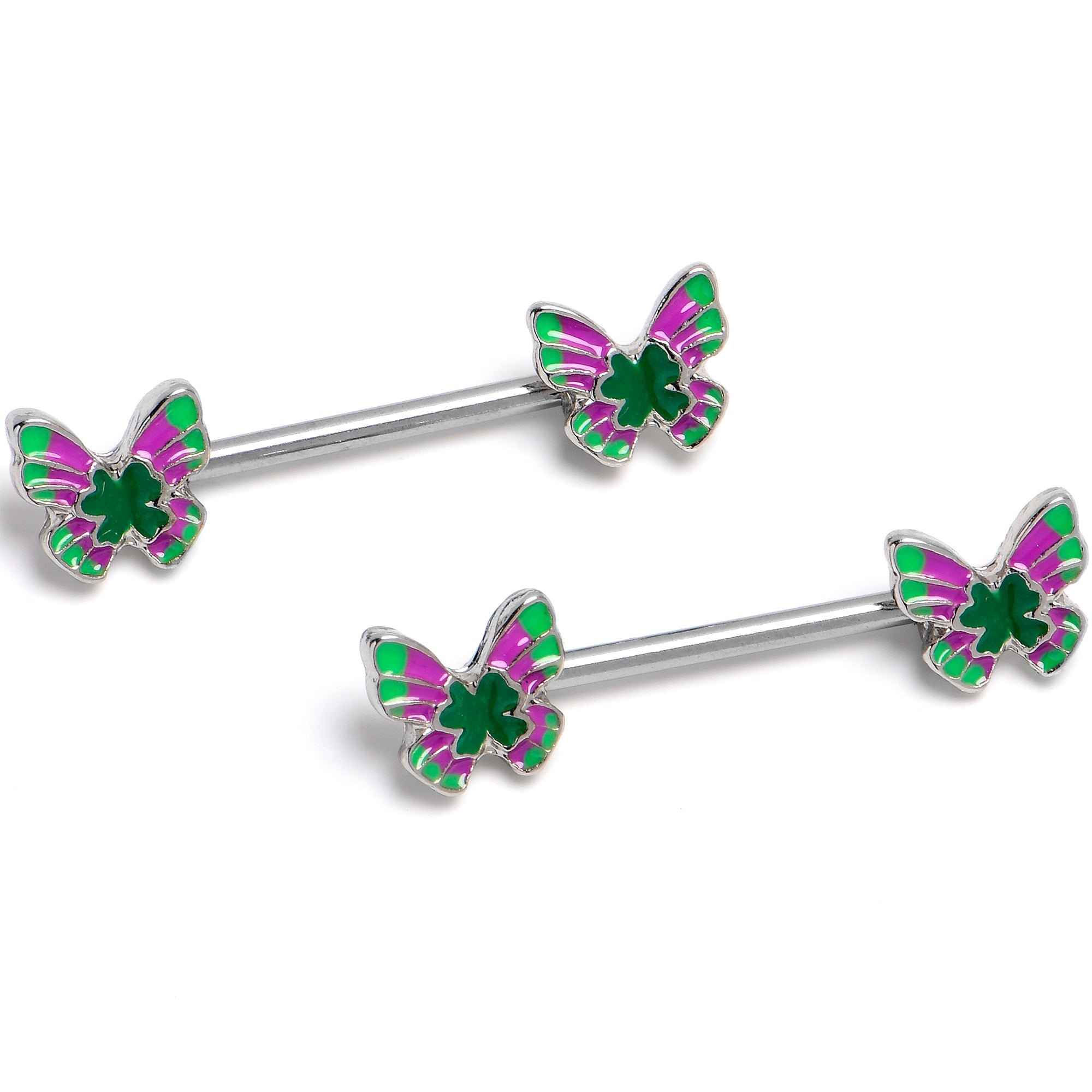 BodyCandy 14G 9/16 Vibrant Grace Butterfly Barbell Nipple Ring Set — main product shot