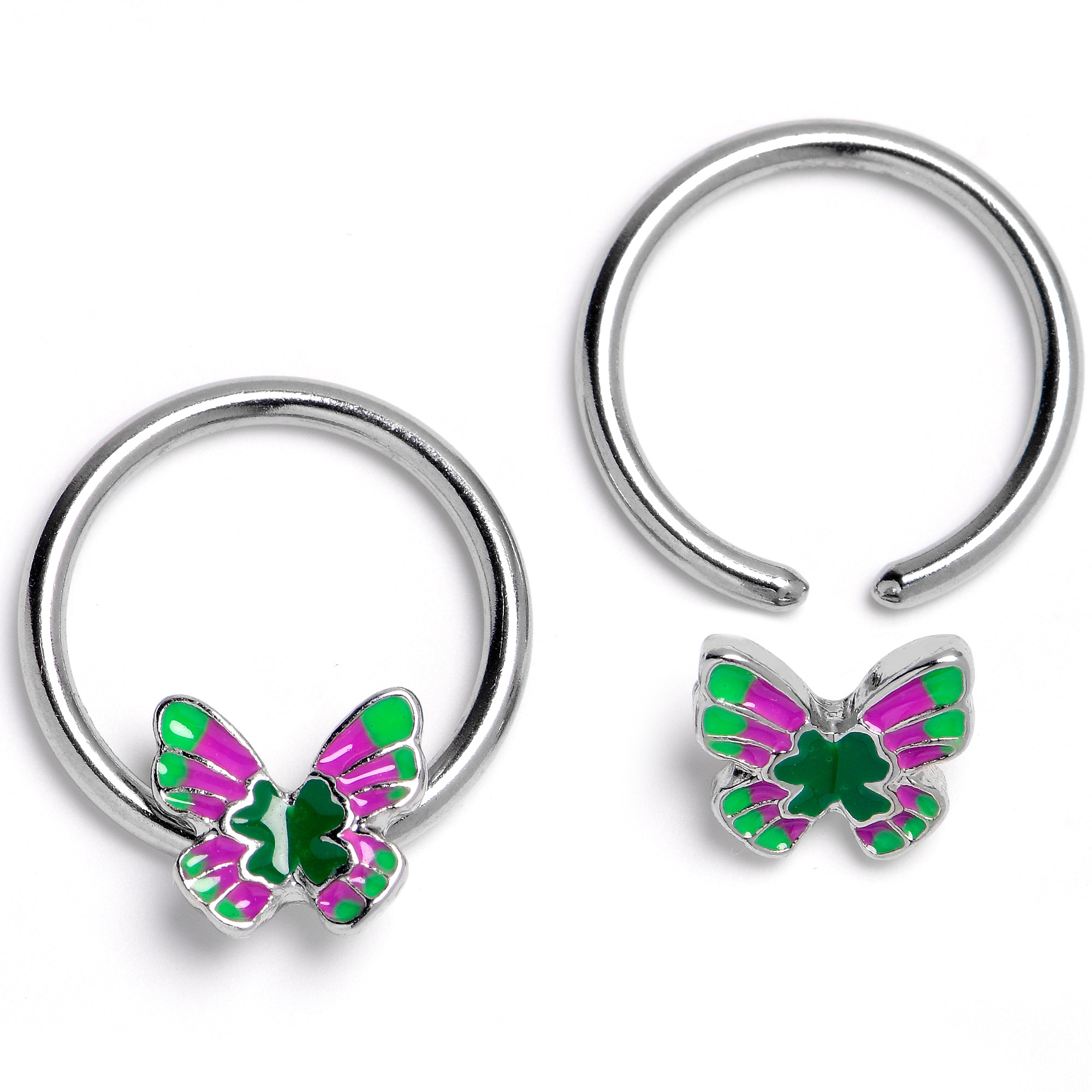 BodyCandy 14G 1/2 Vibrant Grace Butterfly Dangle Captive Nipple Rings Set — main product shot