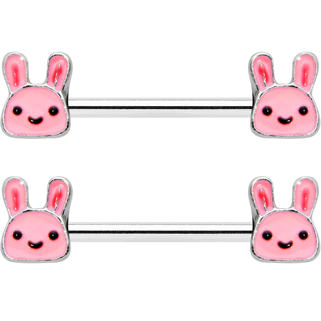 BodyCandy 14G 9/16 Kawaii Cutie Easter Bunny Barbell Nipple Ring Set — detail close-up