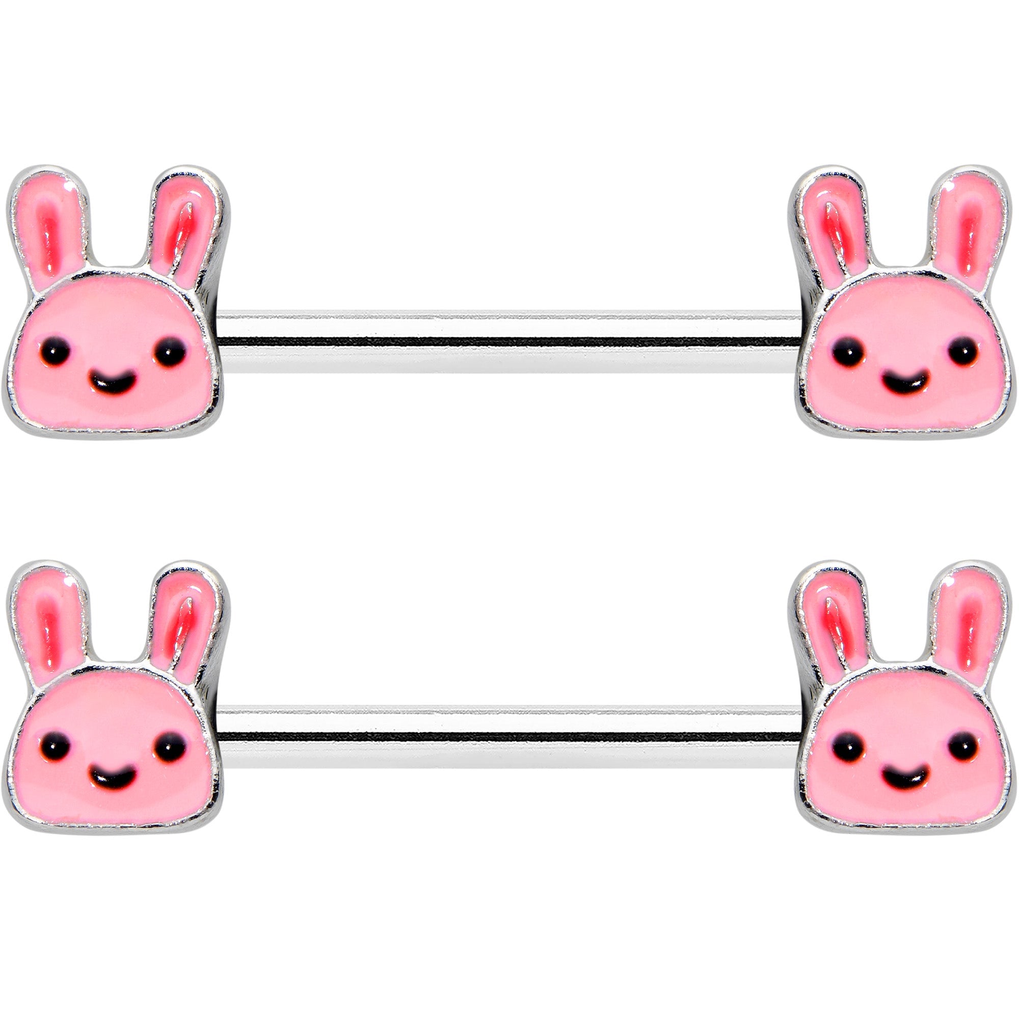 BodyCandy 14G 9/16 Kawaii Cutie Easter Bunny Barbell Nipple Ring Set — detail close-up