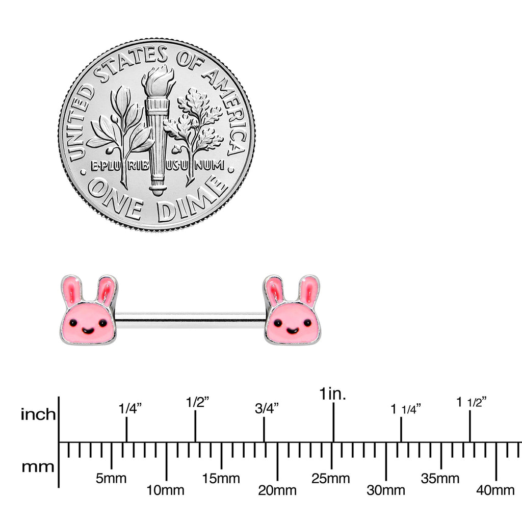 BodyCandy 14G 9/16 Kawaii Cutie Easter Bunny Barbell Nipple Ring Set — lifestyle context