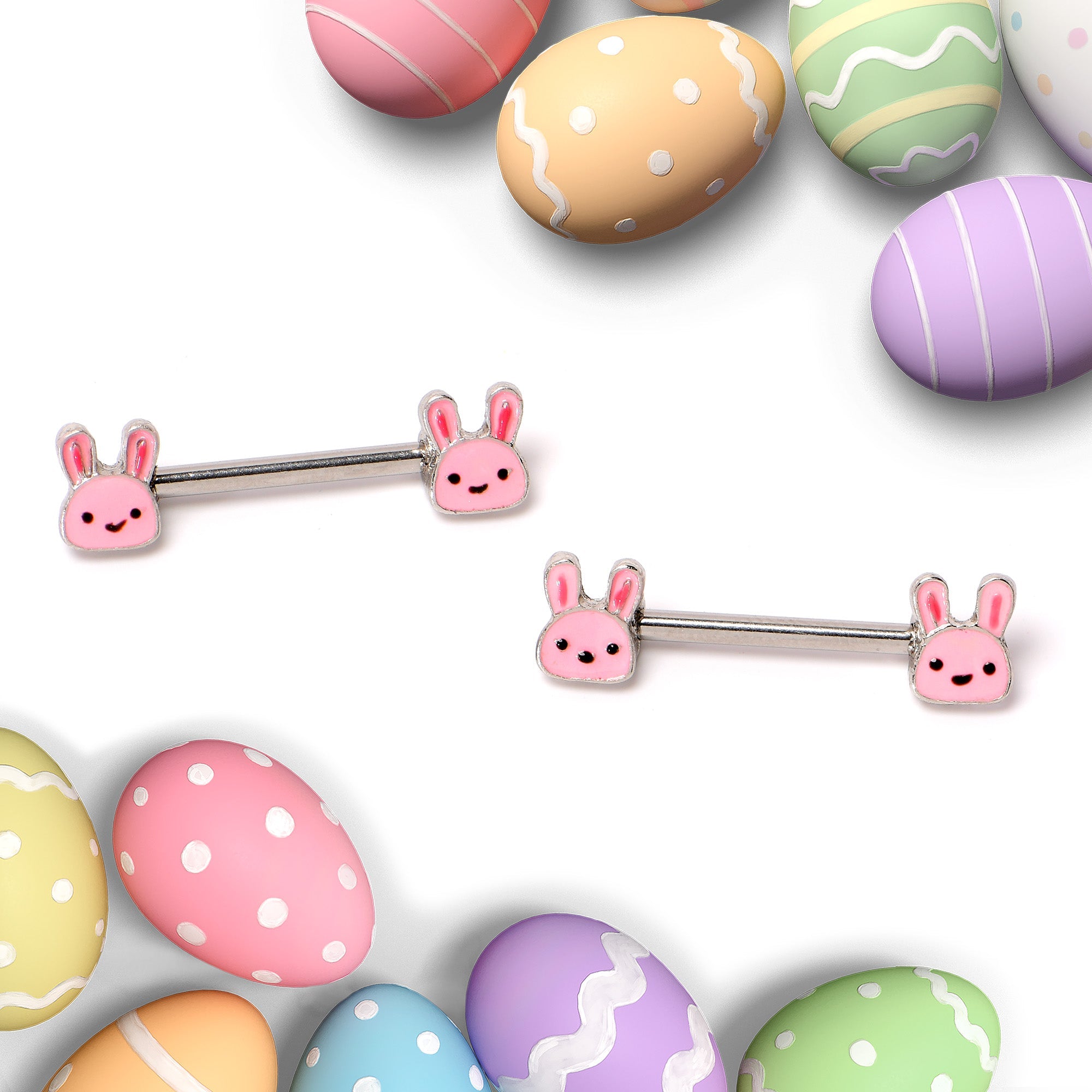 BodyCandy 14G 9/16 Kawaii Cutie Easter Bunny Barbell Nipple Ring Set — side view