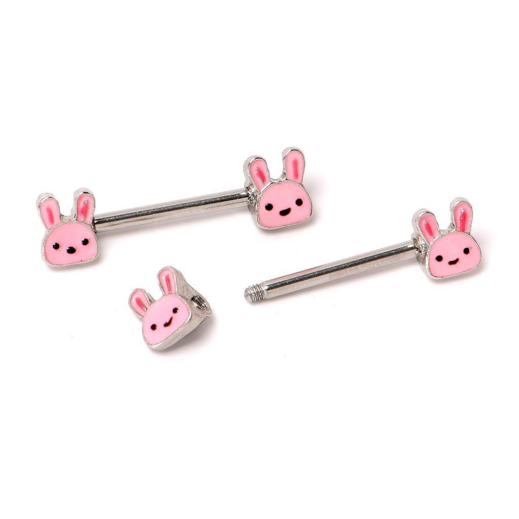 BodyCandy 14G 9/16 Kawaii Cutie Easter Bunny Barbell Nipple Ring Set — back view