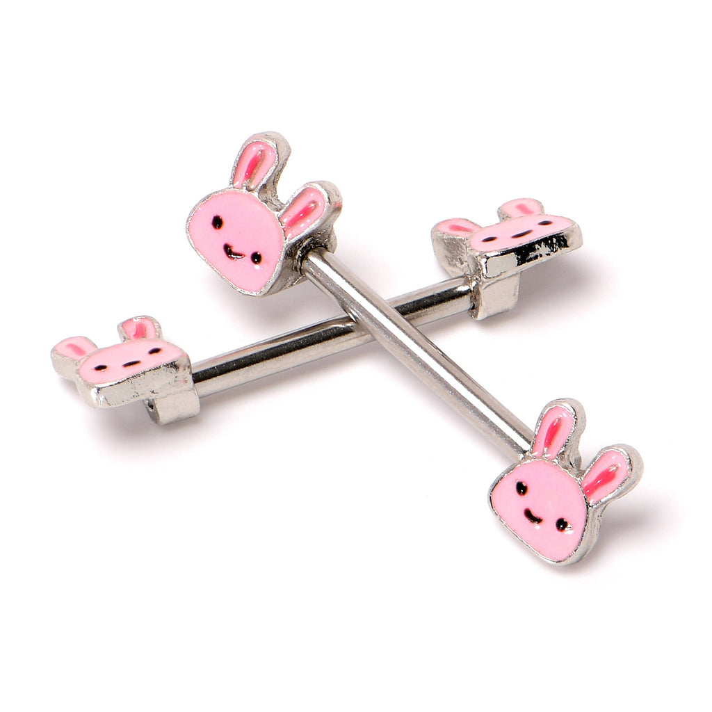 BodyCandy 14G 9/16 Kawaii Cutie Easter Bunny Barbell Nipple Ring Set — alternative angle