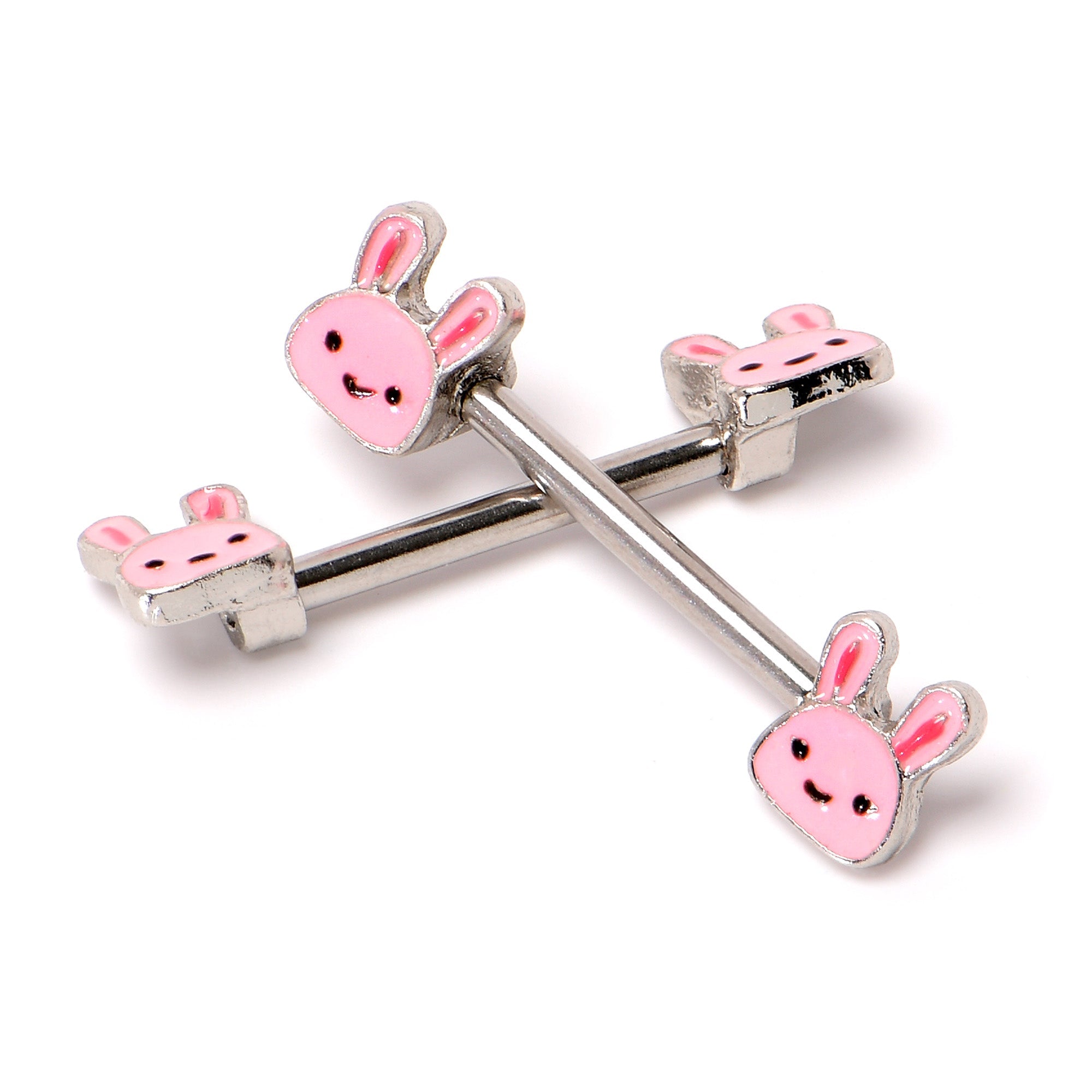 BodyCandy 14G 9/16 Kawaii Cutie Easter Bunny Barbell Nipple Ring Set — alternative angle