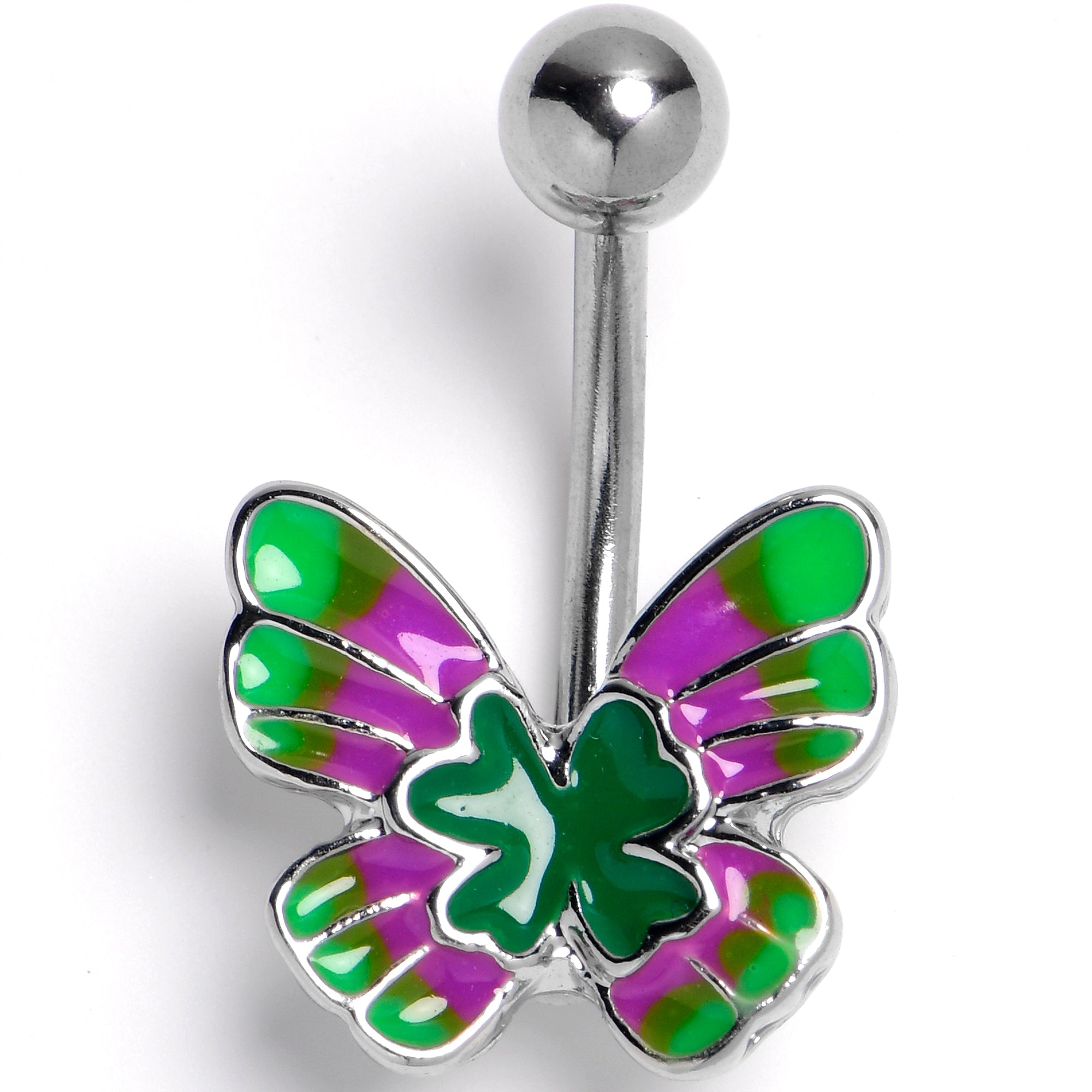 BodyCandy 14G 3/8 Vibrant Grace Butterfly Belly Ring — detail close-up