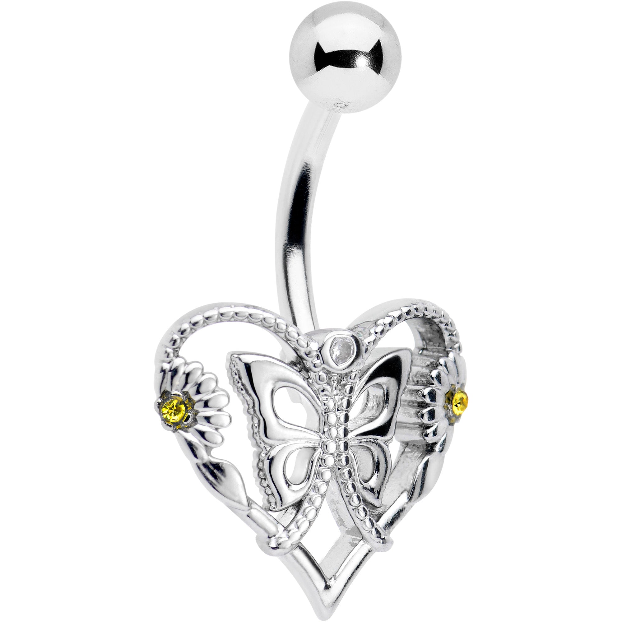 BodyCandy Clear Yellow CZ Gem Heart Flower Butterfly Belly Ring — main product shot