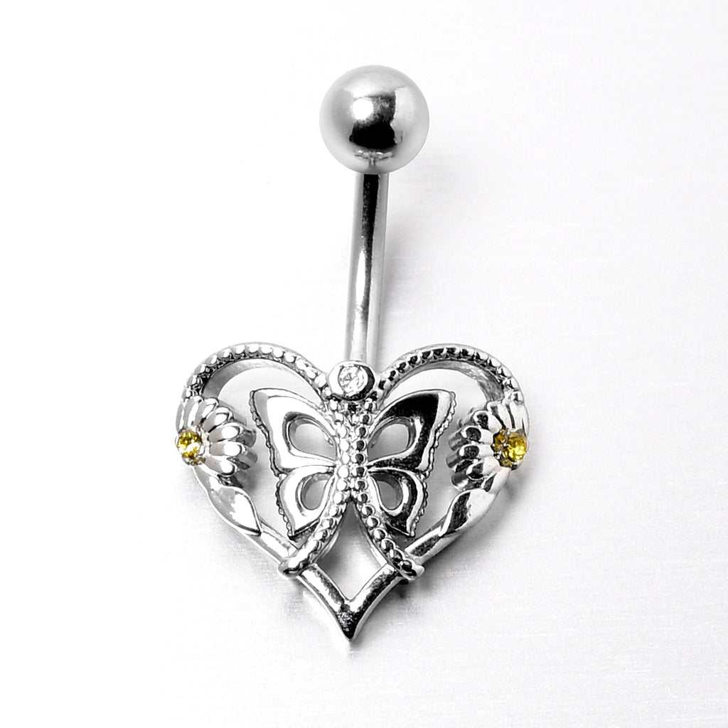 BodyCandy Clear Yellow CZ Gem Heart Flower Butterfly Belly Ring — lifestyle context