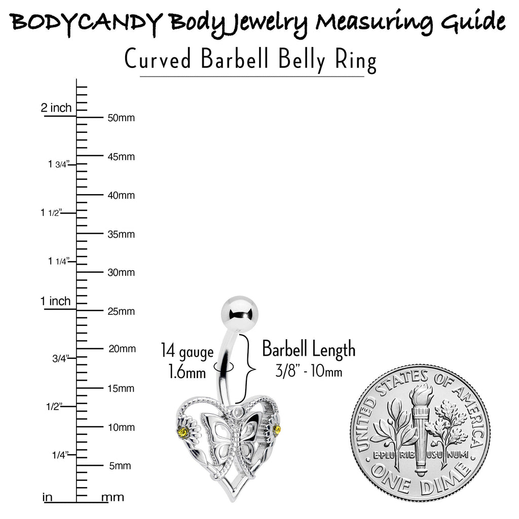 BodyCandy Clear Yellow CZ Gem Heart Flower Butterfly Belly Ring — back view