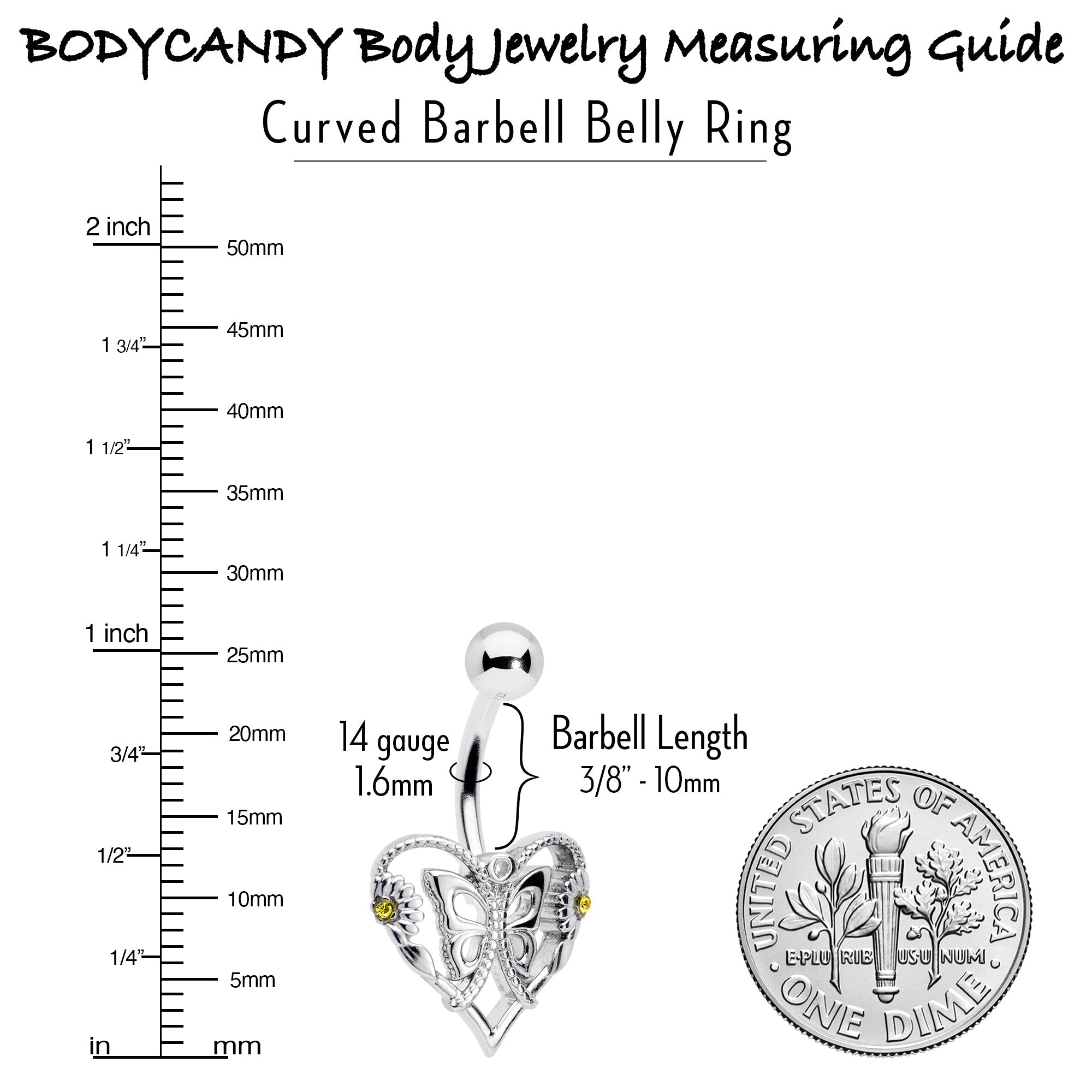 BodyCandy Clear Yellow CZ Gem Heart Flower Butterfly Belly Ring — back view