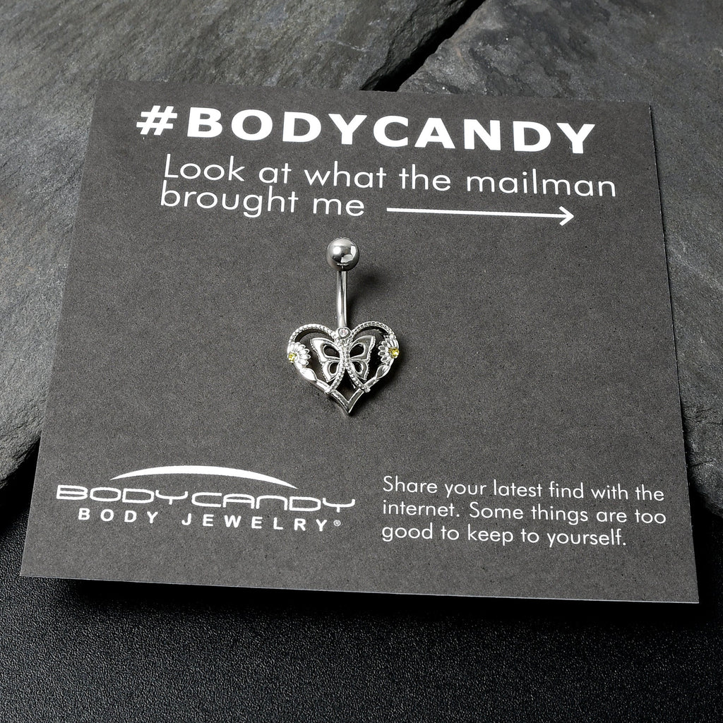 BodyCandy Clear Yellow CZ Gem Heart Flower Butterfly Belly Ring — alternative angle