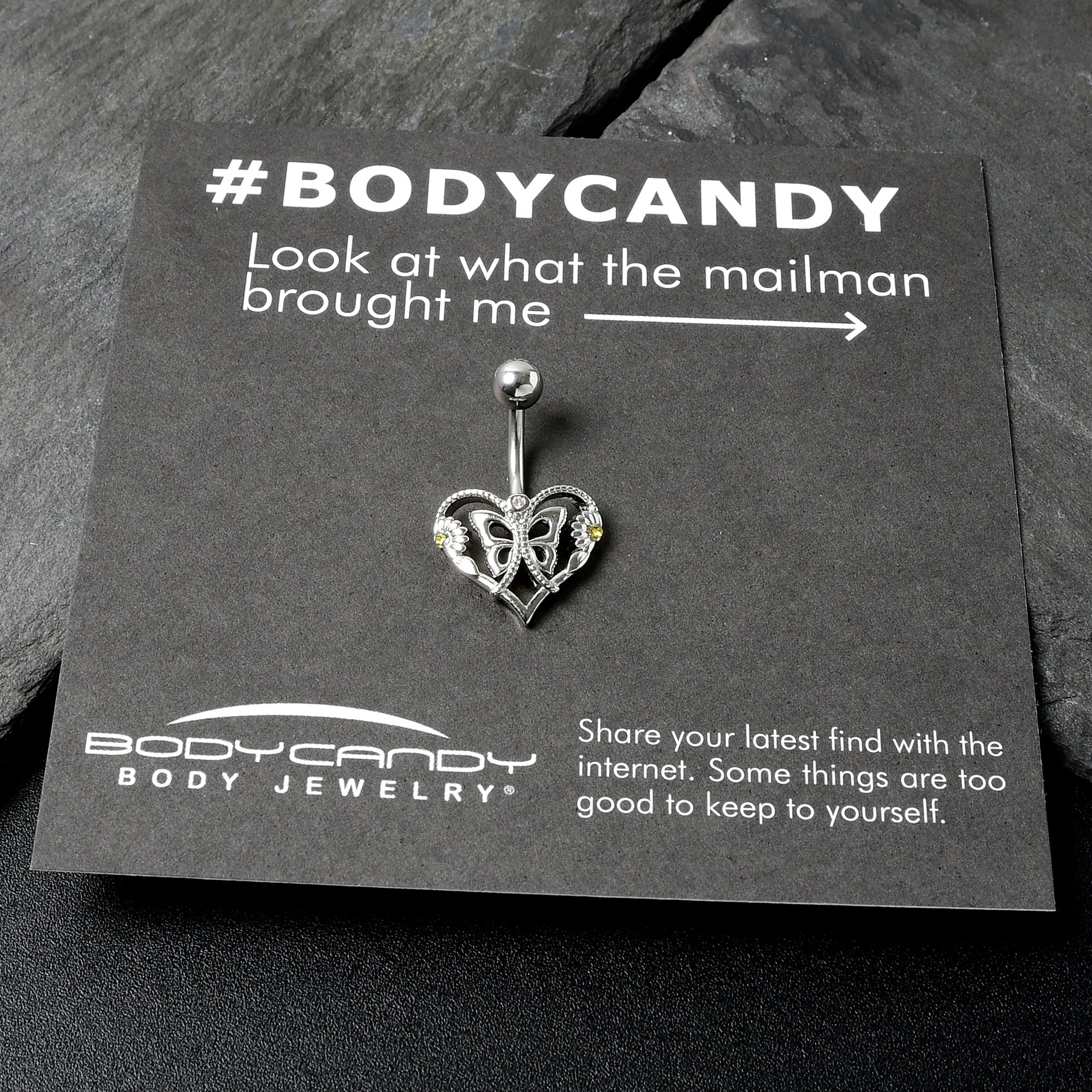 BodyCandy Clear Yellow CZ Gem Heart Flower Butterfly Belly Ring — alternative angle