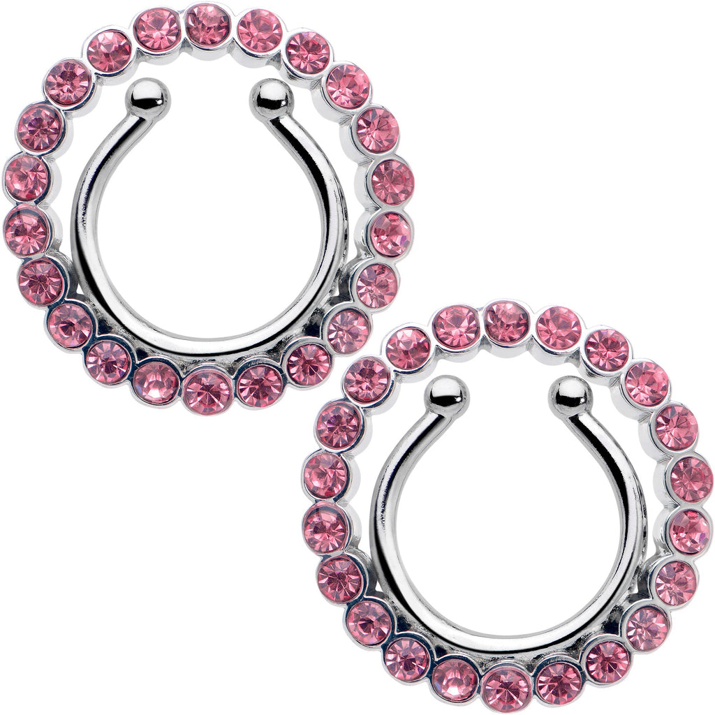 BodyCandy Clip On Fake Nipple Ring Set - Pink, Blue or Clear — detail close-up